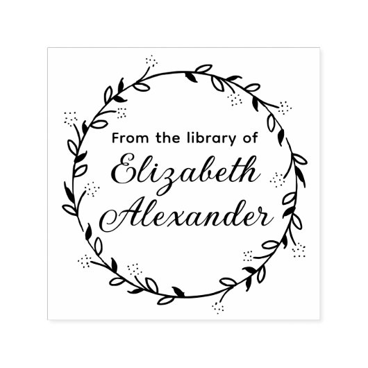 植物の葉の花輪 #14 ラウンド ライブラリー ブック 名前 セルフインキングスタンプ (デザイン)