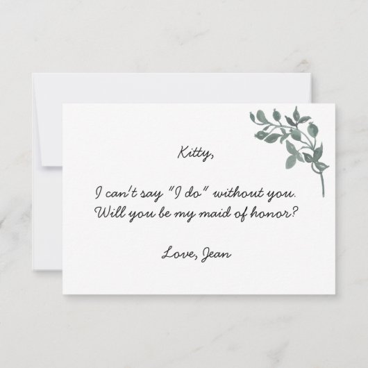 植物の葉よ 私の結婚式の花嫁代理人になってくれるかい 招待状 (裏面)