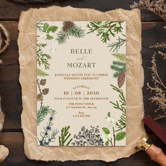 植物の葉クリスマス結婚式 招待状