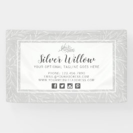 植物の葉モダンの枝，銀のミニマリスト 横断幕