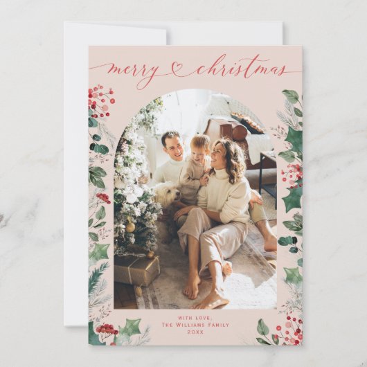 植物の葉1家族の写真アーチクリスマス シーズンカード (正面)