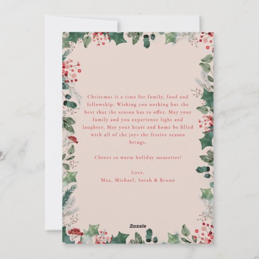 植物の葉1家族の写真アーチクリスマス シーズンカード (裏面)