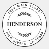 植物の葉 モダン ラウンド 返信住所 ラウンドシール (正面)