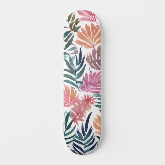 植物の葉 水彩画 | 花のカラフルな葉 スケートボード (正面)