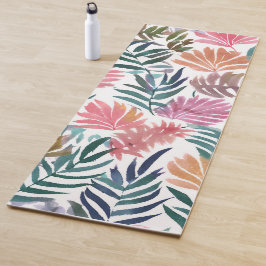 植物の葉 水彩画 | 花柄のカラフルな葉 ヨガマット
