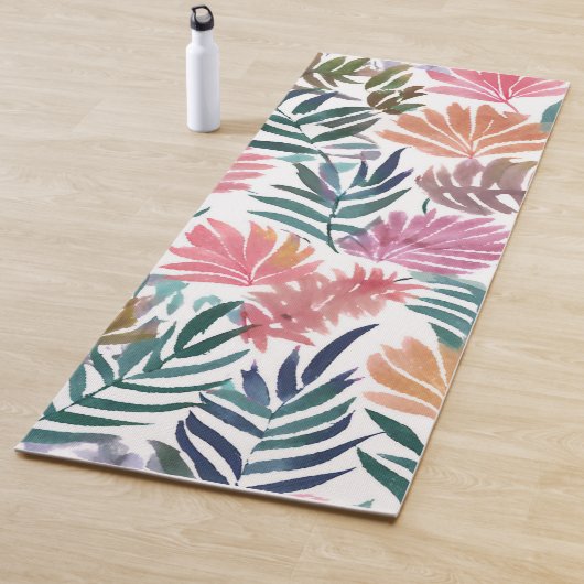 植物の葉 水彩画 | 花柄のカラフルな葉 ヨガマット (インサイチュ)
