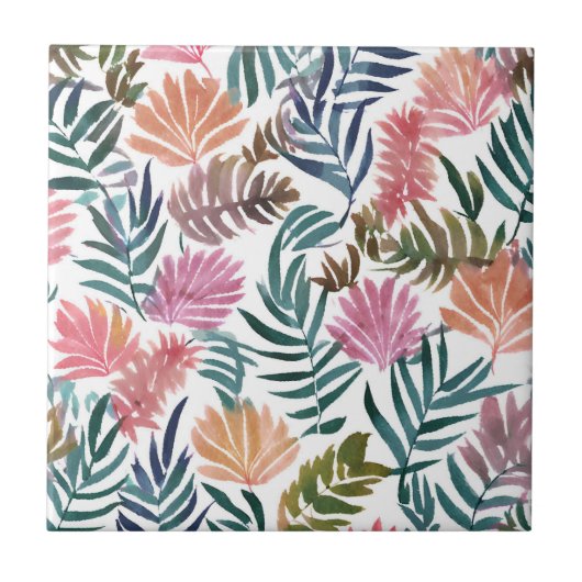植物の葉 水彩画 | 花 フラワーカラフル 葉 タイル (正面)