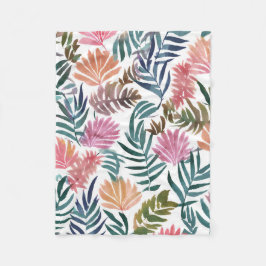 植物の葉 水彩絵の具 | 花柄のカラフルな葉 フリースブランケット