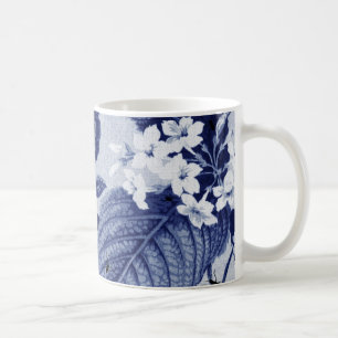 植物の藍色のヴィンテージ及び虫の花柄Toile コーヒーマグカップ