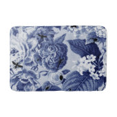 植物の藍色のヴィンテージ及び虫の花柄Toile バスマット (正面)