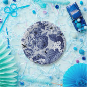 植物の藍色のヴィンテージ及び虫の花柄Toile ペーパープレート (パーティー)