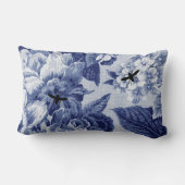 植物の藍色のヴィンテージ及び虫の花柄Toile ランバークッション (裏面)