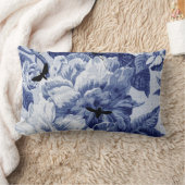 植物の藍色のヴィンテージ及び虫の花柄Toile ランバークッション (ブランケット)