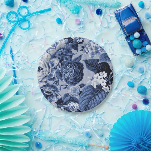 植物の藍色のヴィンテージ虫の花柄無しToile ペーパープレート (パーティー)