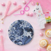 植物の藍色のヴィンテージ虫の花柄無しToile ペーパープレート (パーティー)