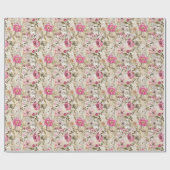 植物の要素とピンクの夏の花 ラッピングペーパー (フラット)