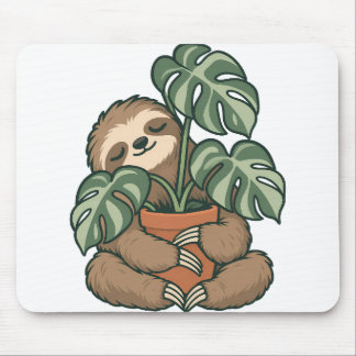 植物の親であるナマケモノがモンステラを抱っこ マウスパッド