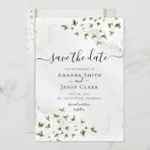 植物の賢いグリーン 葉っぱの飾り クラシカルな雰囲気の水彩画 セーブザデート (正面/裏面)