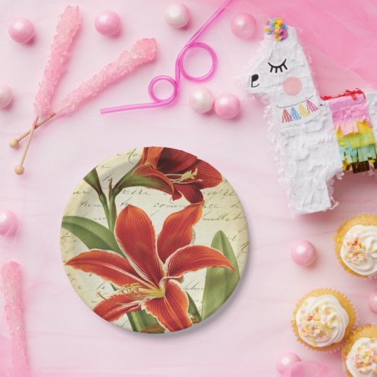 植物の赤いアマリリスのクリスマスの花 ペーパープレート (パーティー)