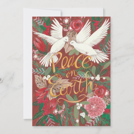 植物の赤い平和の地球 | ハトの鳥 花 シーズンカード (正面)