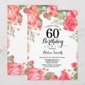 植物の赤い花の60歳の誕生日招待状 招待状 (正面/裏面)