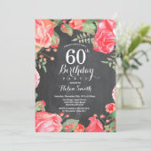 植物の赤い花柄の第60誕生日の招待状 招待状 (スタンド正面)