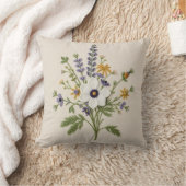 植物の野の花の刺繍風スローピロー クッション (ブランケット)