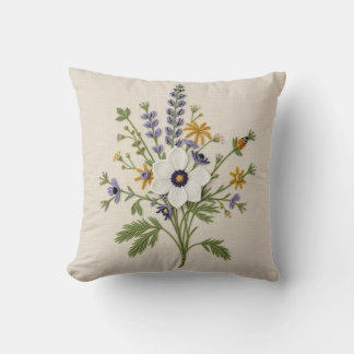 植物の野の花の刺繍風スローピロー クッション