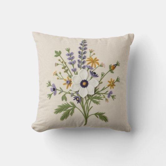 植物の野の花の刺繍風スローピロー クッション (正面)