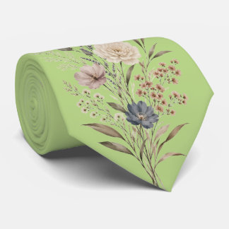 植物の野生花刺繍風ネクタイ グリーン ネクタイ