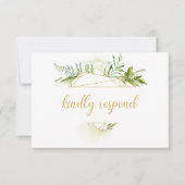 植物の金ゴールドの幾何学的な水晶RSVP 出欠カード (正面)