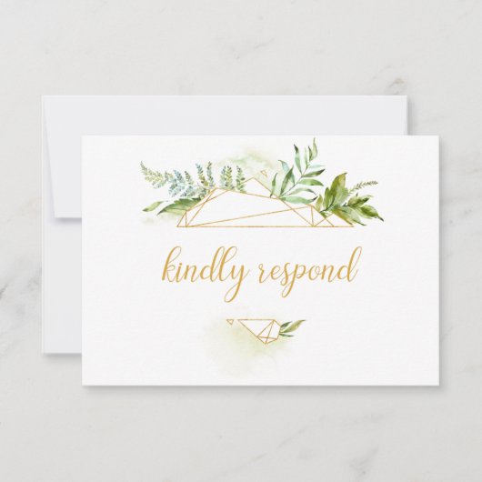 植物の金ゴールドの幾何学的な水晶RSVP 出欠カード (正面)