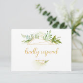 植物の金ゴールドの幾何学的な水晶RSVP 出欠カード (スタンド正面)