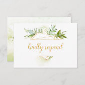 植物の金ゴールドの幾何学的な水晶RSVP 出欠カード (正面/裏面)