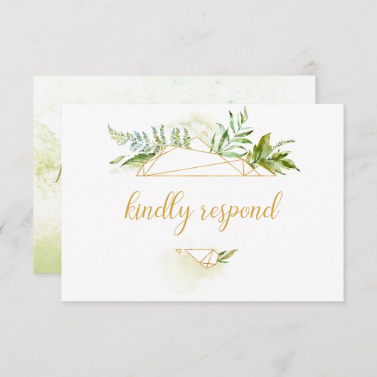植物の金ゴールドの幾何学的な水晶RSVP 出欠カード (正面/裏面)