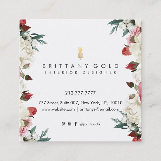 植物の開花のインテリア・デザイナーの名刺 スクエア名刺 (裏面)