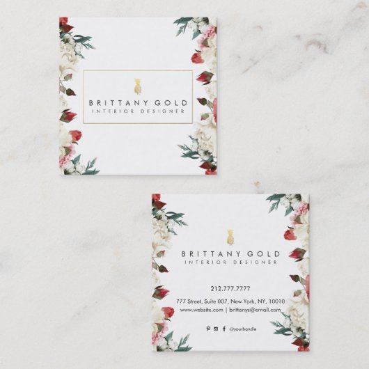 植物の開花のインテリア・デザイナーの名刺 スクエア名刺 (正面/裏面)