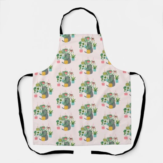 植物の間のおもしろい猫 エプロン (正面)