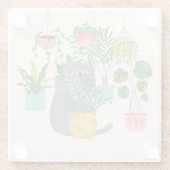 植物の間のおもしろい猫 ガラスコースター (裏面)