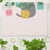 植物の間のおもしろい猫 キッチンタオル (折り畳み)