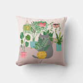 植物の間のおもしろい猫 クッション (正面)