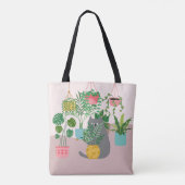 植物の間のおもしろい猫 トートバッグ (裏面)