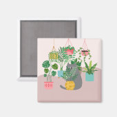 植物の間のおもしろい猫 マグネット (正面/裏面)