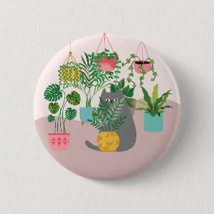 植物の間のおもしろい猫 缶バッジ