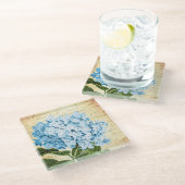 植物の青いアジサイの花のヴィンテージ ガラスコースター (アングル)