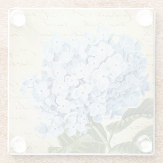 植物の青いアジサイの花のヴィンテージ ガラスコースター (裏面)