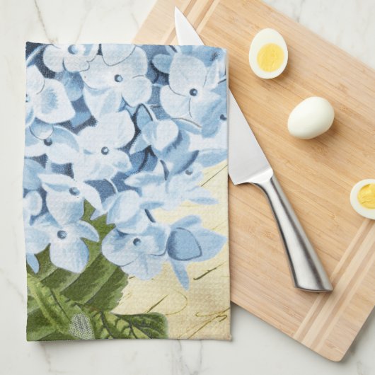 植物の青いアジサイの花のヴィンテージ キッチンタオル (四つ折り)