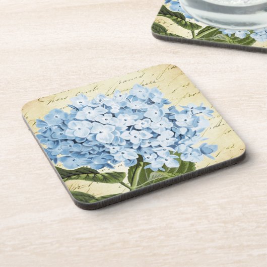 植物の青いアジサイの花のヴィンテージ コースター (左側)
