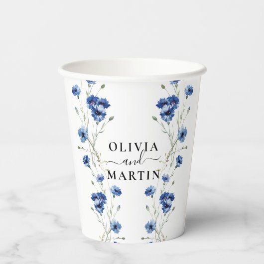 植物の青い花のウェディングペーパーカップ 紙コップ (裏面)