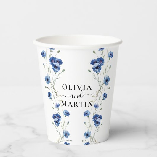植物の青い花のウェディングペーパーカップ 紙コップ (正面)